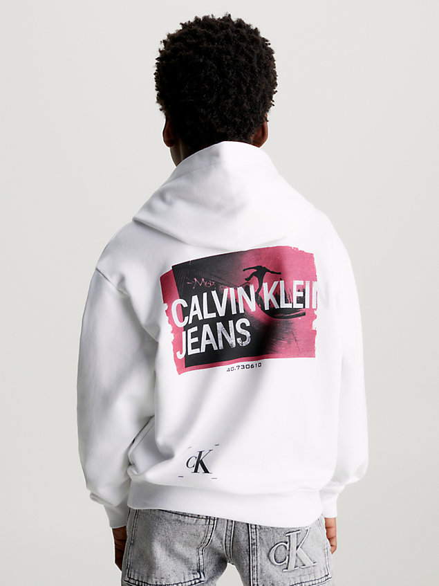 white relaxed hoodie met logo voor jongens - calvin klein jeans