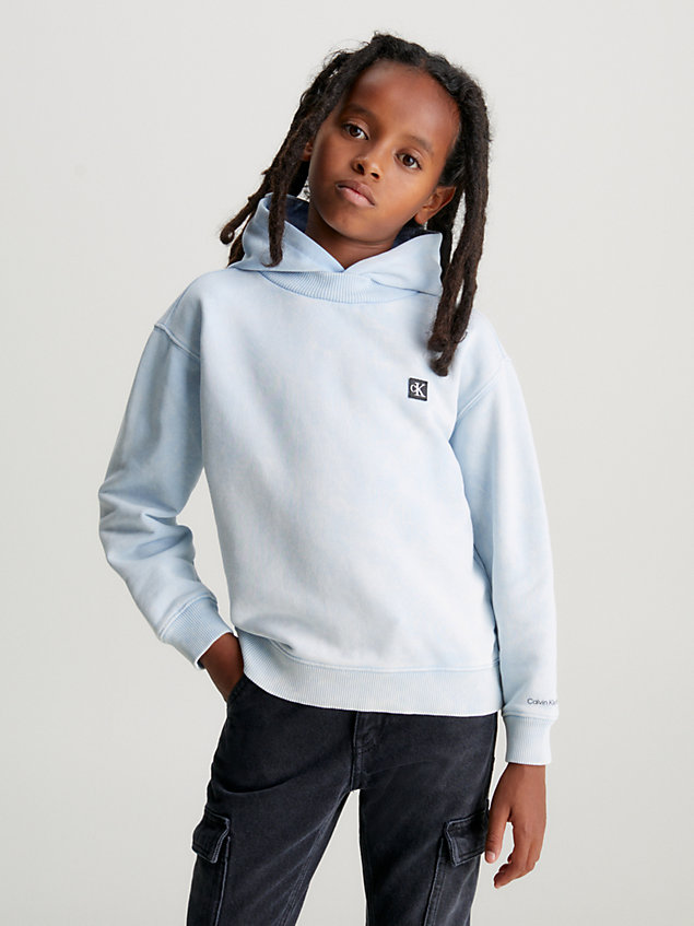 blue relaxed vintage wash hoodie for boys calvin klein jeans
