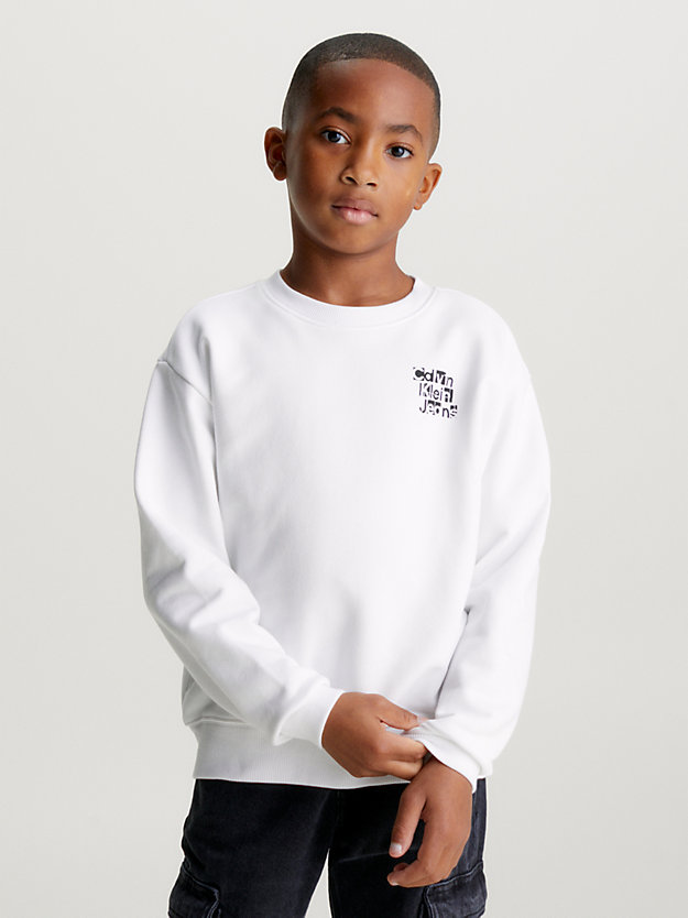 bright white relaxed logo sweatshirt for boys calvin klein jeans