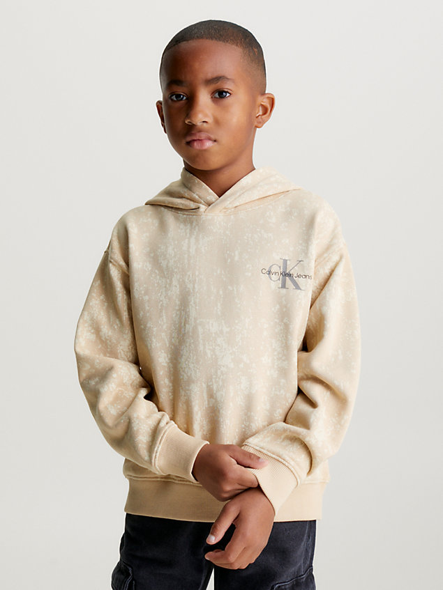 beige relaxed printed hoodie for boys calvin klein jeans