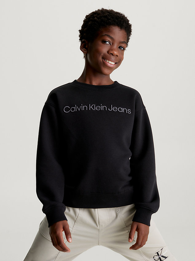 black relaxed fleece sweatshirt met logo voor jongens - calvin klein jeans
