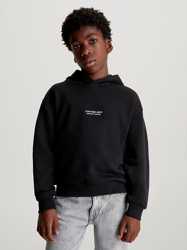 black relaxed hoodie met logo voor jongens - calvin klein jeans