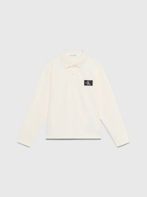 Calvin Klein Casual Fit Long Sleeve Polo White