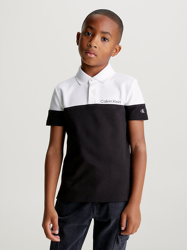 black fitted colourblock polo shirt for boys calvin klein jeans