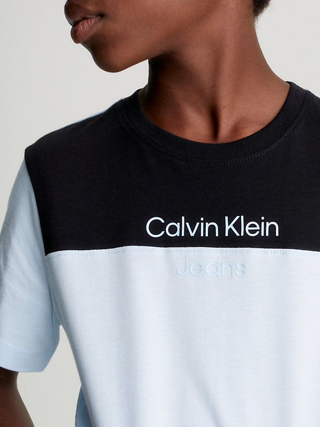 keepsake blue colourblock logo t-shirt for boys calvin klein jeans