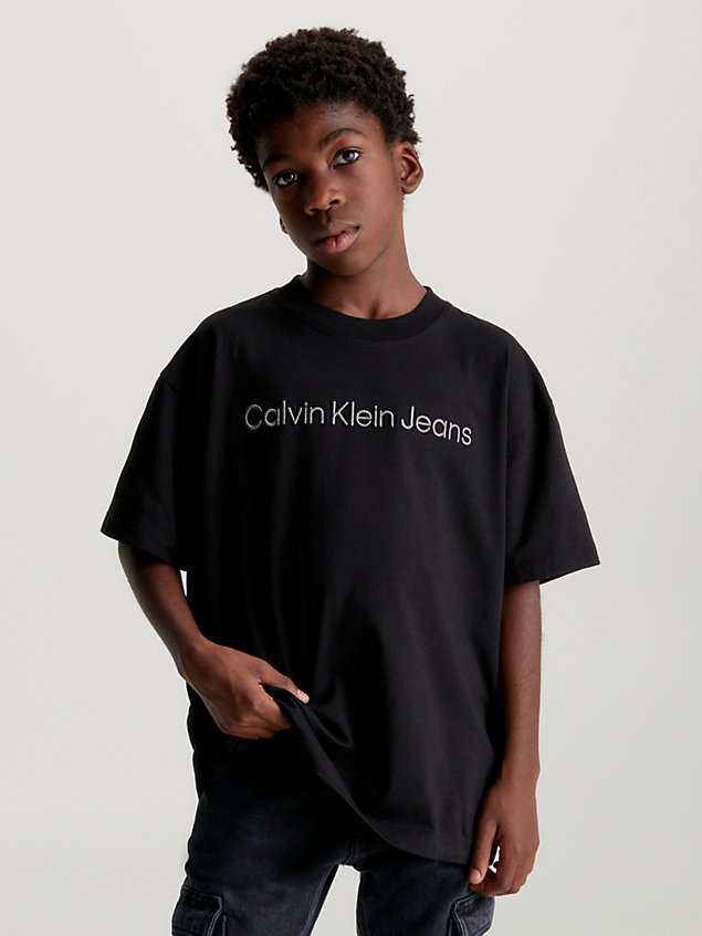 t-shirt con logo taglio relaxed black da bambino calvin klein jeans