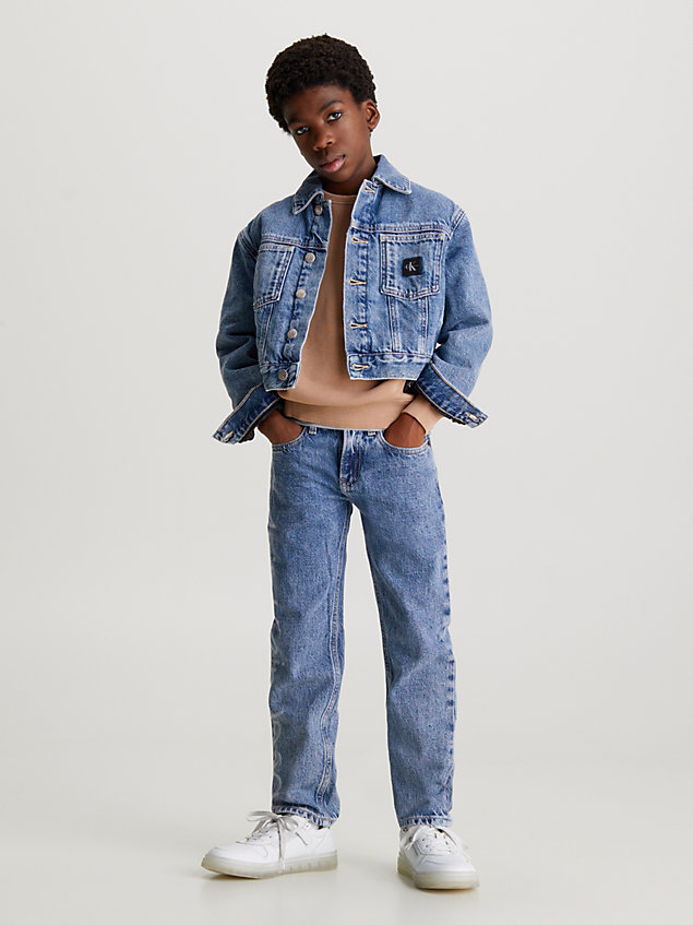 blue relaxed laser denim jacket for boys calvin klein jeans