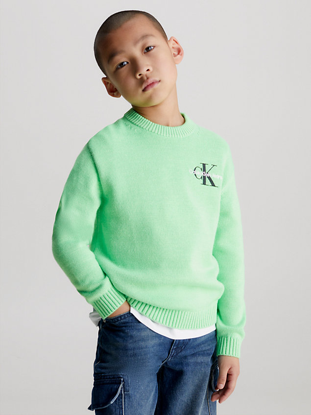 green pullover aus acryl mit logo für boys - calvin klein jeans