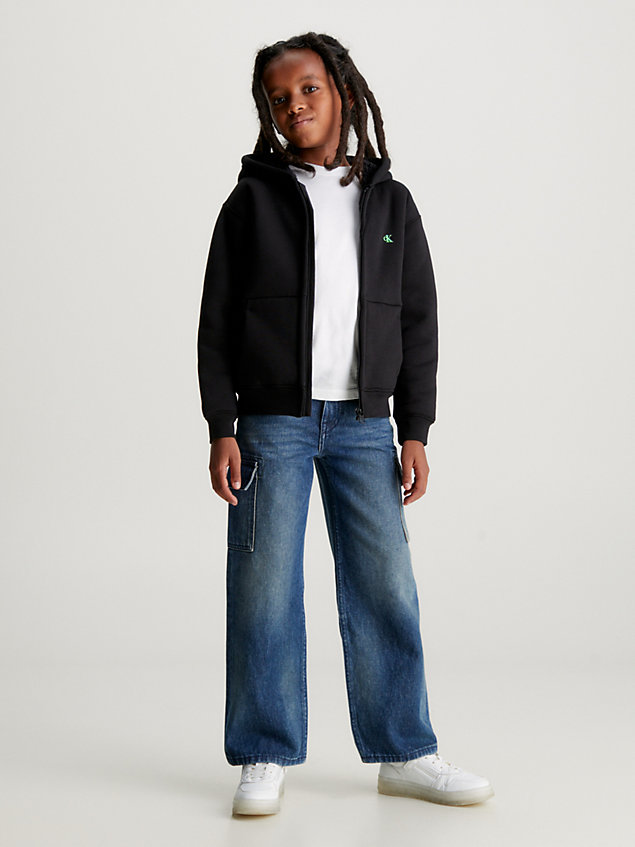 black relaxte glow-in-the-dark hoodie voor jongens - calvin klein jeans