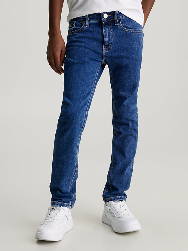 essential dark serene blue mid rise slim jeans for boys calvin klein jeans