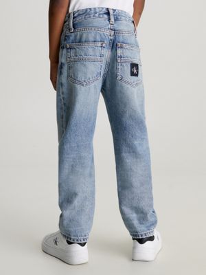 Calvin Klein Boys Straight Optic Washed Jeans in Black