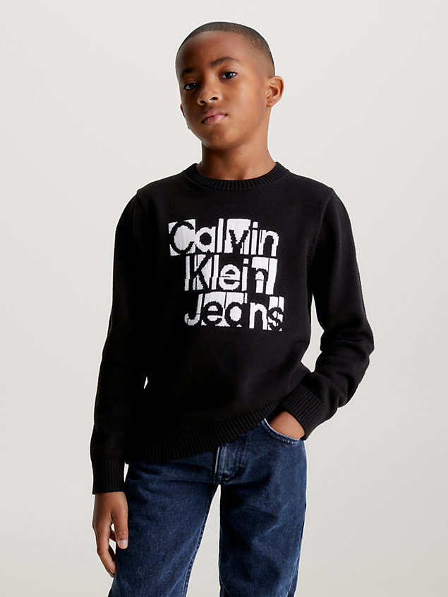 black relaxed logo jumper for boys calvin klein jeans