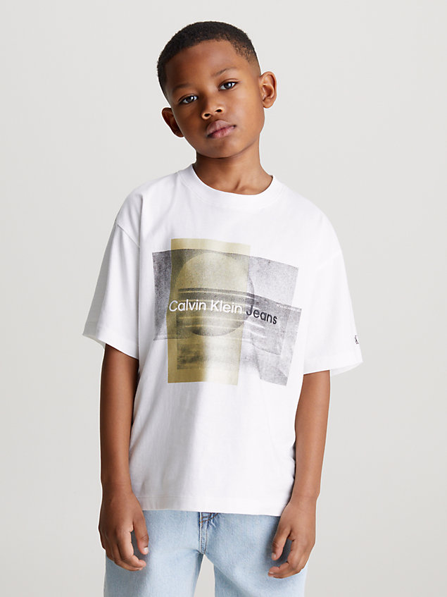 white luźny t-shirt z logo dla chłopcy - calvin klein jeans