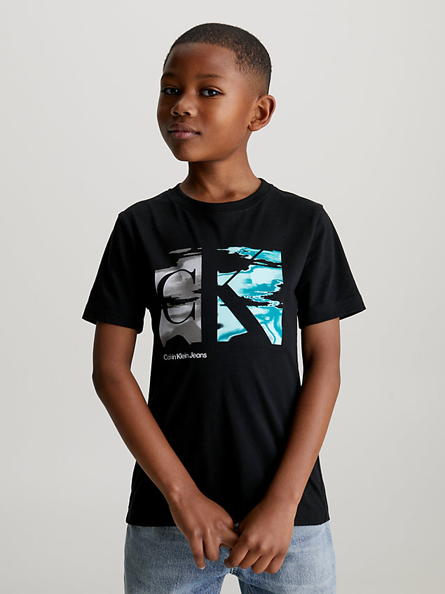 black t-shirt z monogramem dla chłopcy - calvin klein jeans
