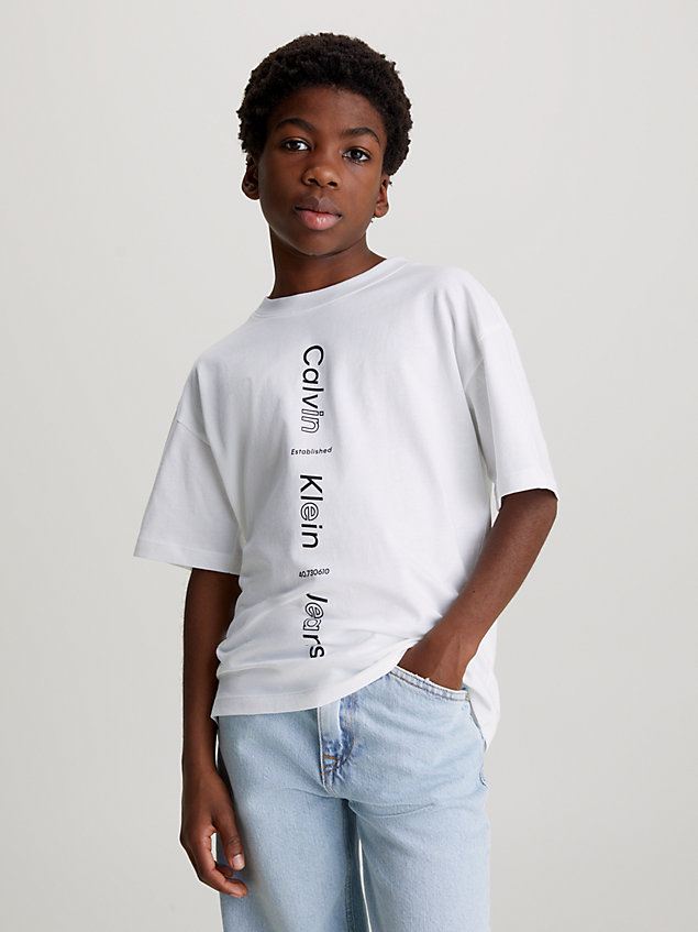 white luźny t-shirt z logo dla chłopcy - calvin klein jeans