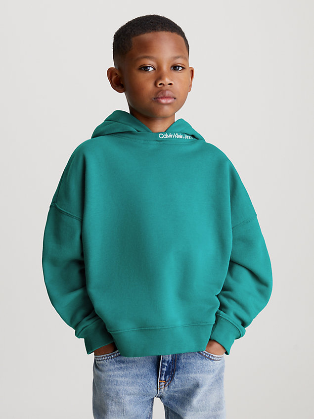 green badstoffen hoodie met kraag en logo voor jongens - calvin klein jeans