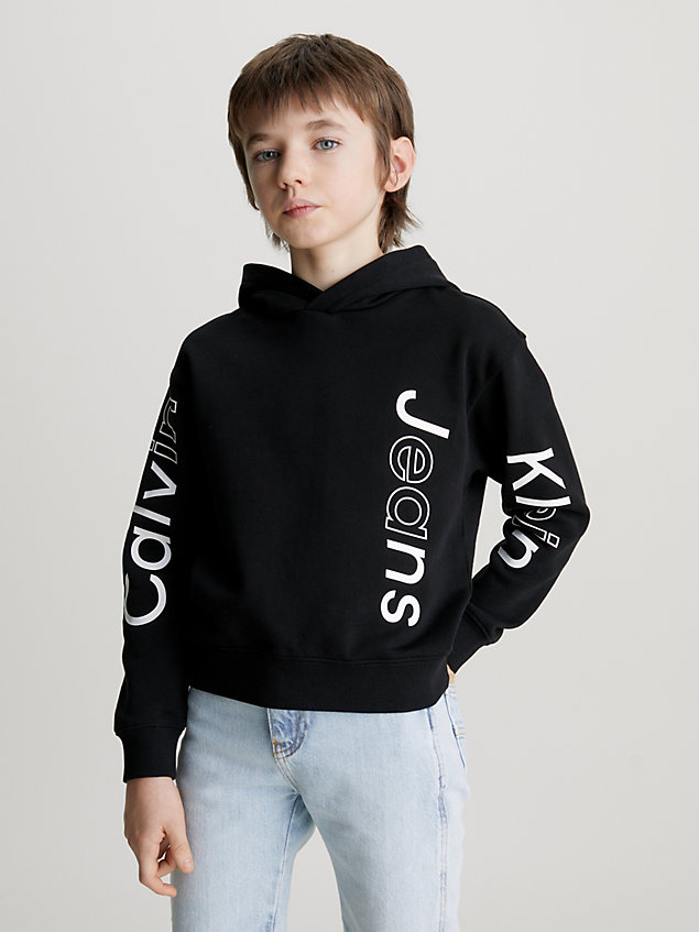 black relaxed badstoffen hoodie met logo voor jongens - calvin klein jeans