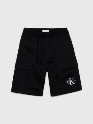 ck black cotton twill cargo shorts for boys calvin klein jeans