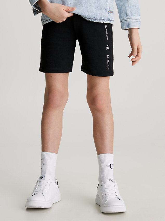 black szorty dresowe z materiału frotte z logo dla chłopcy - calvin klein jeans