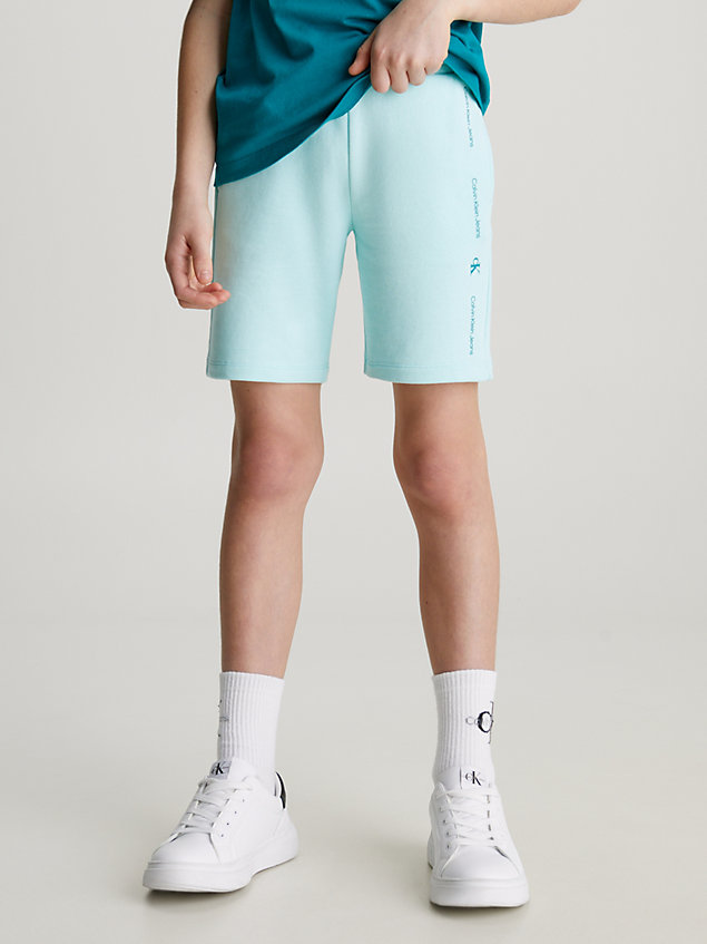 blue badstoffen korte joggingbroek met logo voor jongens - calvin klein jeans