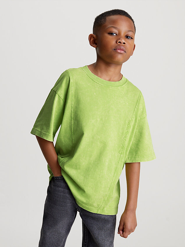 t-shirt taglio relaxed con effetto acid wash green da bambini calvin klein jeans