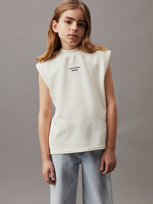 white swobodny t-shirt z dżerseju ściągaczowego dla chłopcy - calvin klein jeans
