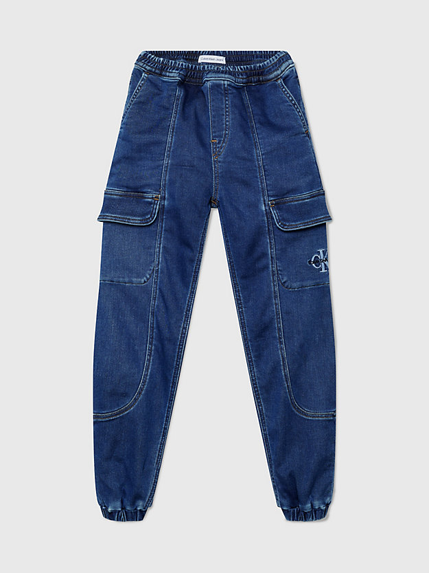 mid blue denim cargo joggers for boys calvin klein jeans