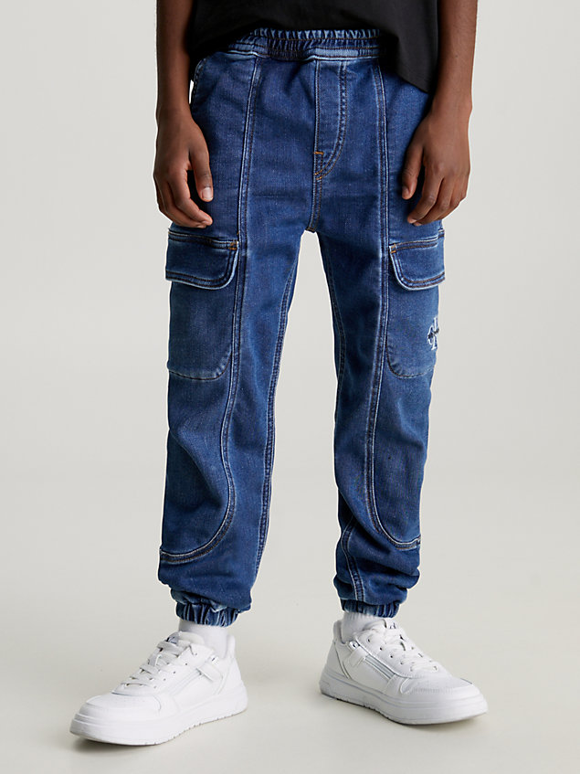 blue denim cargo joggers for boys calvin klein jeans