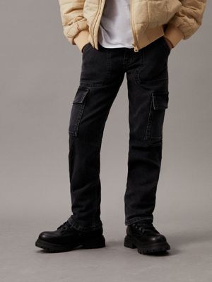 grey straight cargo jeans for boys calvin klein jeans