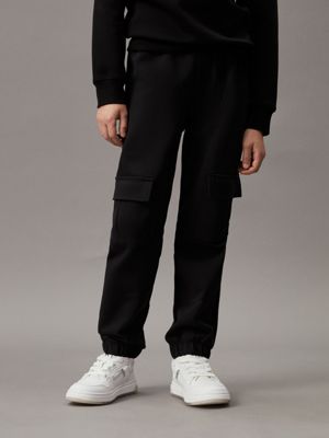 black relaxed terry cargo joggers for boys calvin klein jeans