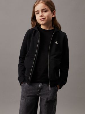 black logo terry zip up hoodie for boys calvin klein jeans