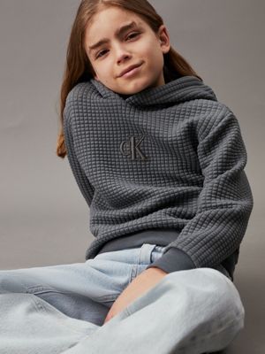 grey jacquard quilted logo hoodie for boys calvin klein jeans