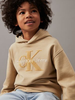 pale khaki relaxed terry logo hoodie for boys calvin klein jeans