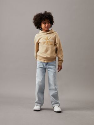 pale khaki relaxed terry logo hoodie for boys calvin klein jeans