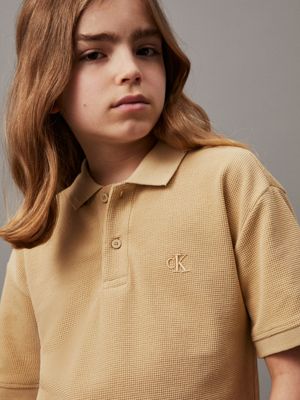 pale khaki relaxed textured polo shirt for boys calvin klein jeans