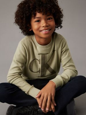 olive green relaxed logo jumper for boys calvin klein jeans