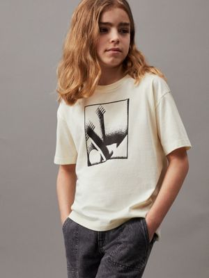 white relaxed logo t-shirt for boys calvin klein jeans