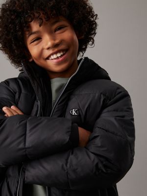 ck black relaxed puffer parka coat for boys calvin klein jeans