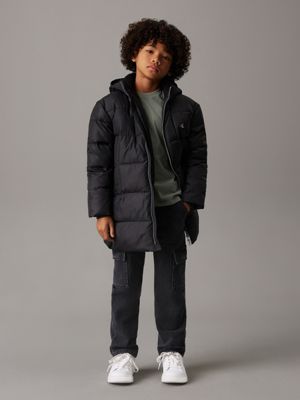 ck black relaxed puffer parka coat for boys calvin klein jeans