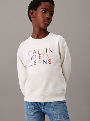 white relaxed logo sweatshirt for boys calvin klein jeans