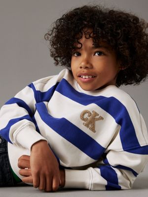 pigment blue/ ivory stripe striped sweatshirt for boys calvin klein jeans