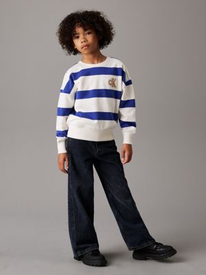 pigment blue/ ivory stripe striped sweatshirt for boys calvin klein jeans