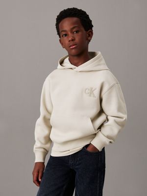 grey pique hoodie for boys calvin klein jeans