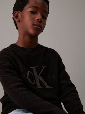 ck black relaxed logo jumper for boys calvin klein jeans