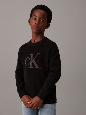 black relaxed logo jumper for boys calvin klein jeans