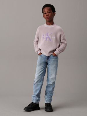 grey heather relaxed logo jumper for boys calvin klein jeans