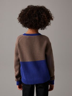 grey relaxed colourblock jumper for boys calvin klein jeans