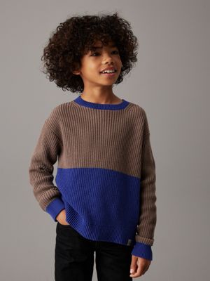 grey relaxed colourblock jumper for boys calvin klein jeans