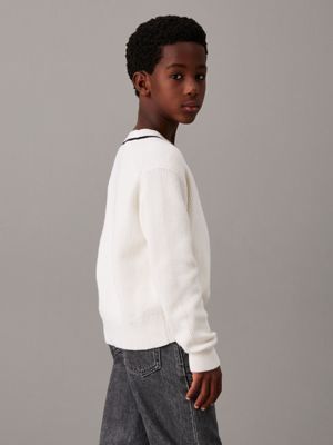 ivory relaxed v-neck jumper for boys calvin klein jeans