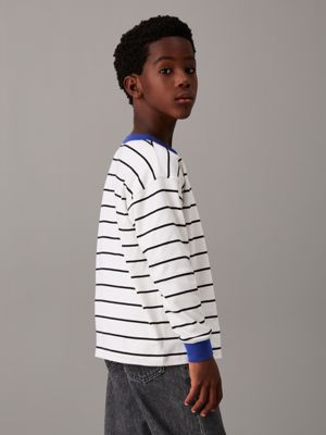 ivory/ thin black stripes oversized striped t-shirt for boys calvin klein jeans